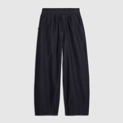 Blue Pull On Barrel Leg Jeans