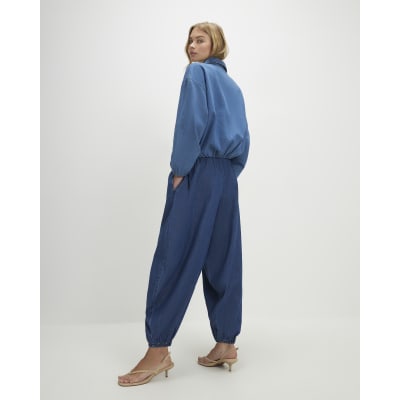 Blue Pull On Cuffed Hareem Jeans