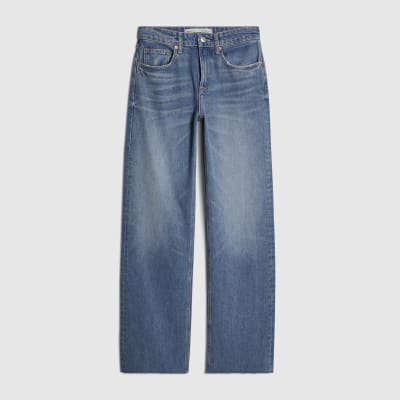 Blue Raw Hem Wide Leg Jeans