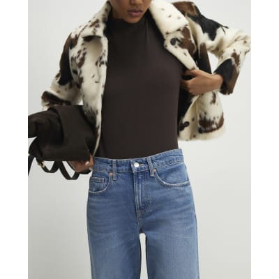 Blue Raw Hem Wide Leg Jeans