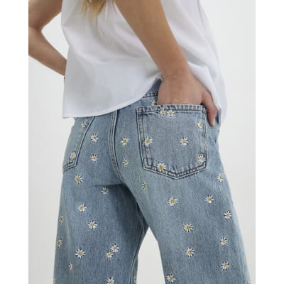 Blue Relaxed Straight Daisy Jeans