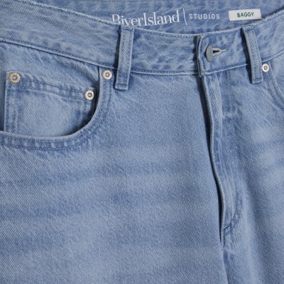 Blue Relaxed Straight Leg Jeans