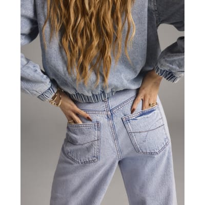 Blue Relaxed Straight Leg Jeans