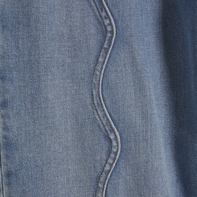 Blue Relaxed Straight Scallop Seam Jeans