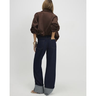 Blue Relaxed Straight Turn Up Cuff Jeans