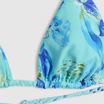 Blue Reversible Floral Print Bikini Top
