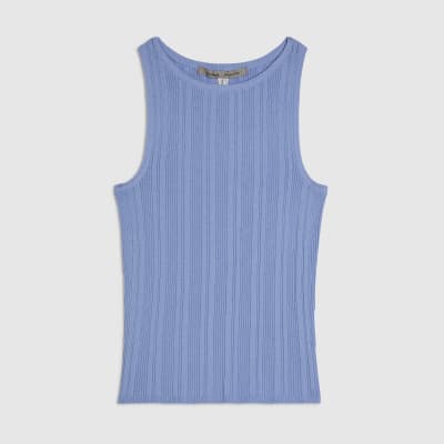 Blue Ribbed Knitted Vest Top