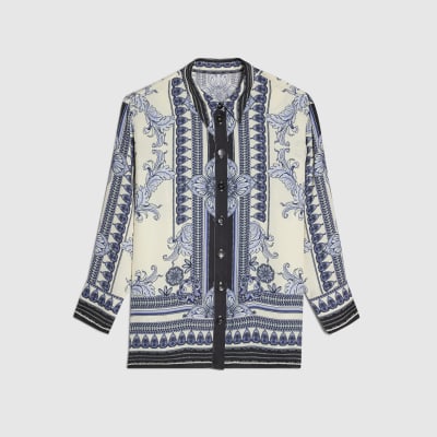 Blue Satin Border Print Shirt