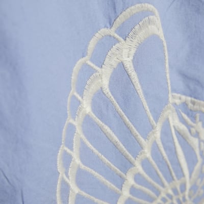 Blue Shell Embroidered Hem Shirt