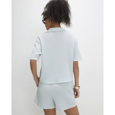 Blue Short Sleeve Textured Shirt