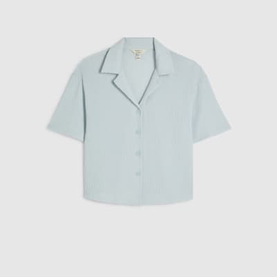 Blue Short Sleeve Textured Shirt