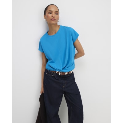 Blue Short Sleeve Twist Front T-shirt