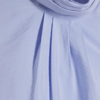 Blue Sleeveless Pussybow Blouse