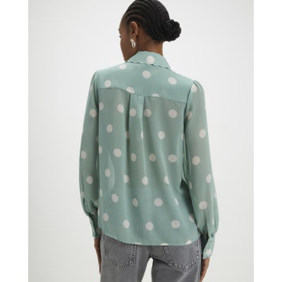 Blue Spot Print Scallop Trim Shirt