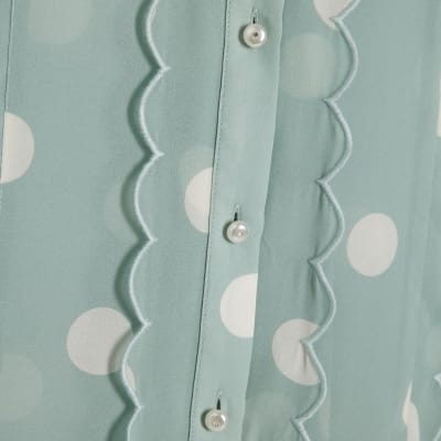 Blue Spot Print Scallop Trim Shirt