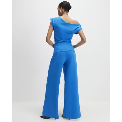 Blue Stretch Wide Leg Trousers