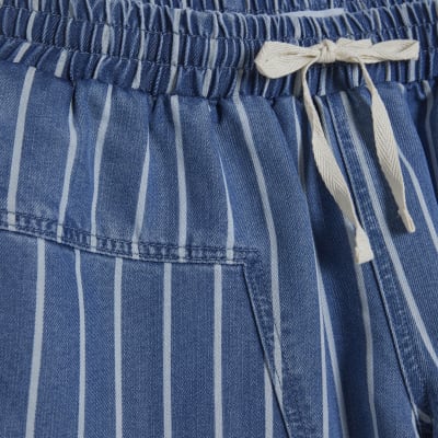 Blue Striped Denim Shorts