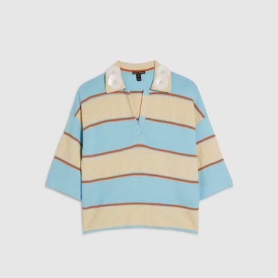 Blue Striped Knitted Polo Shirt