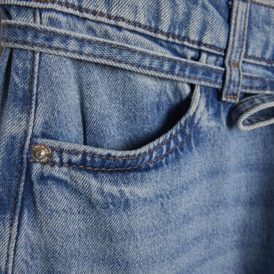Blue Tie Detail Wide Leg Jeans
