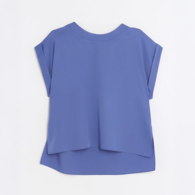 Blue Turn Back Drape Sleeve T-Shirt