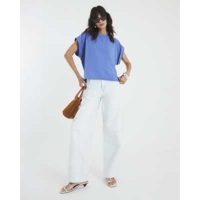 Blue Turn Back Drape Sleeve T-Shirt