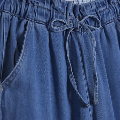 Blue Wide Leg Paperbag Jeans