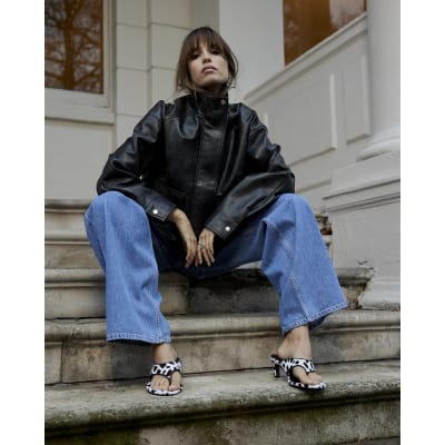 Blue Wide Leg Tie Front Jeans