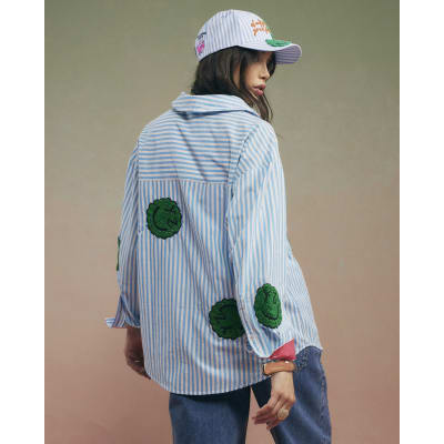 Blue Year Zero Stripe Smiley Face Shirt