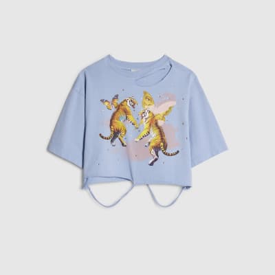 Blue Year Zero Tiger Graphic Crop T-Shirt
