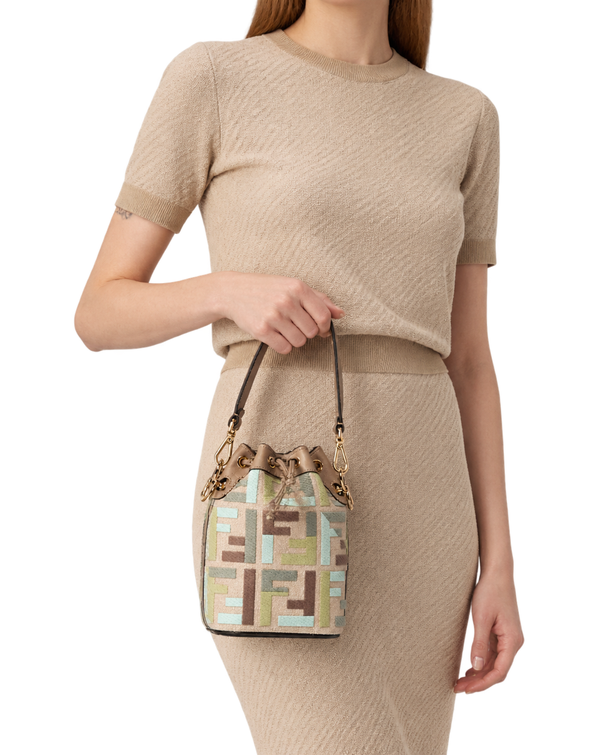 Borsa Mon Tresor Fendi in canvas e pelle con monogram FF jacquard