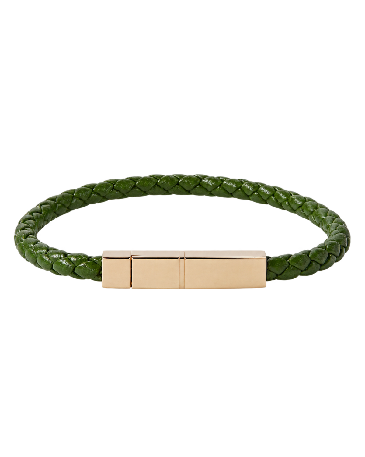 Braided Leather and Gold-Plated Bracelet - Green