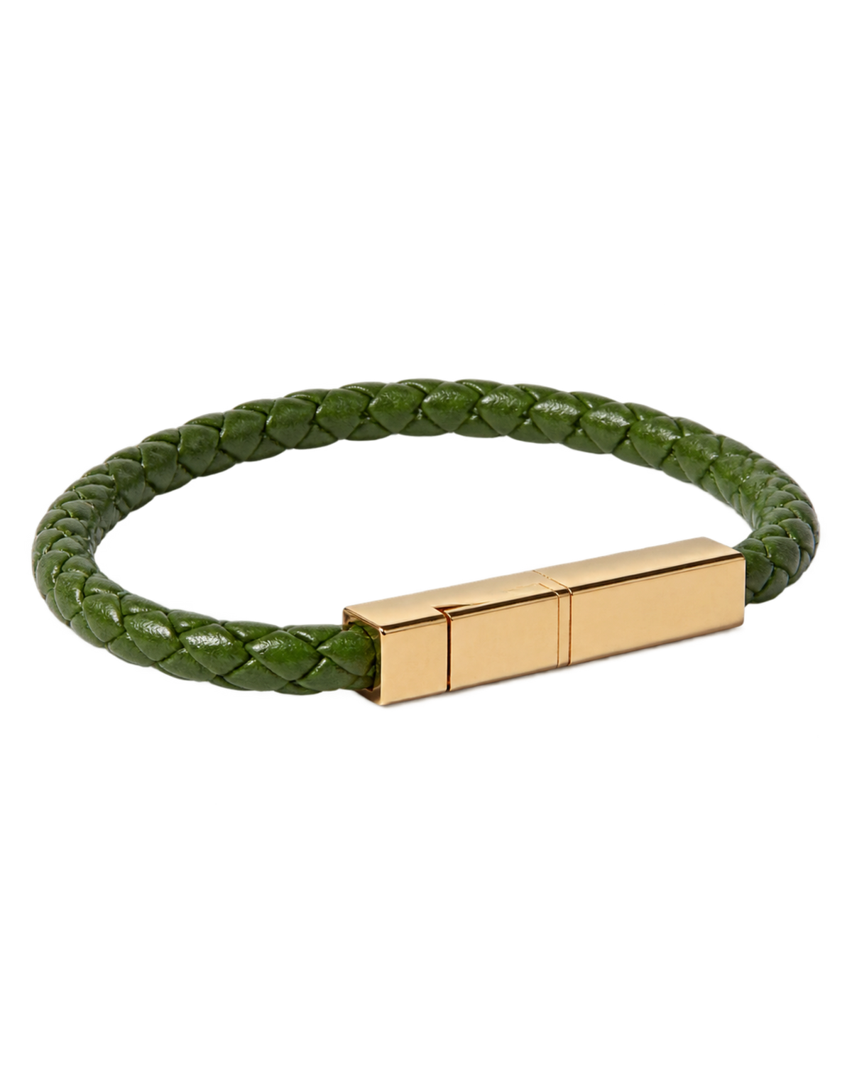 Braided Leather and Gold-Plated Bracelet - Green