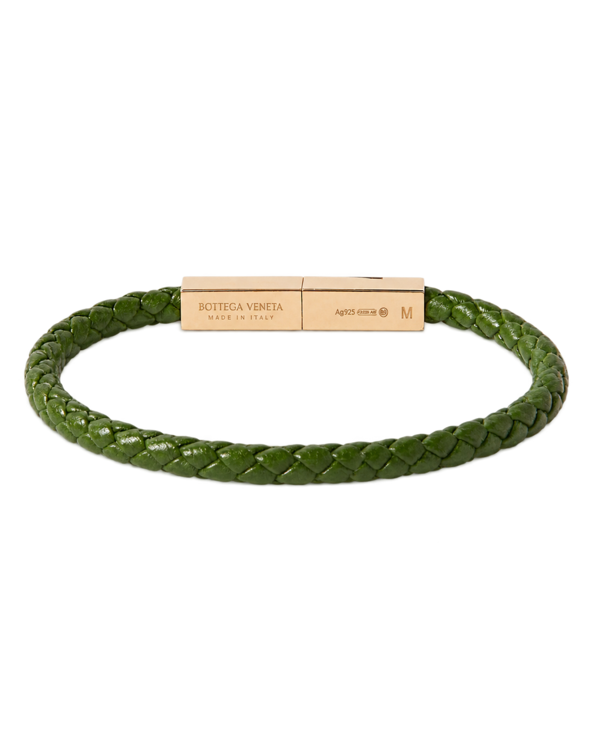 Braided Leather and Gold-Plated Bracelet - Green