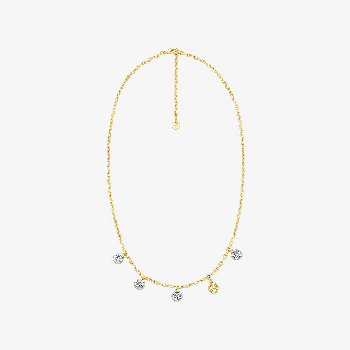 Brass Pavé Disk Charm Necklace