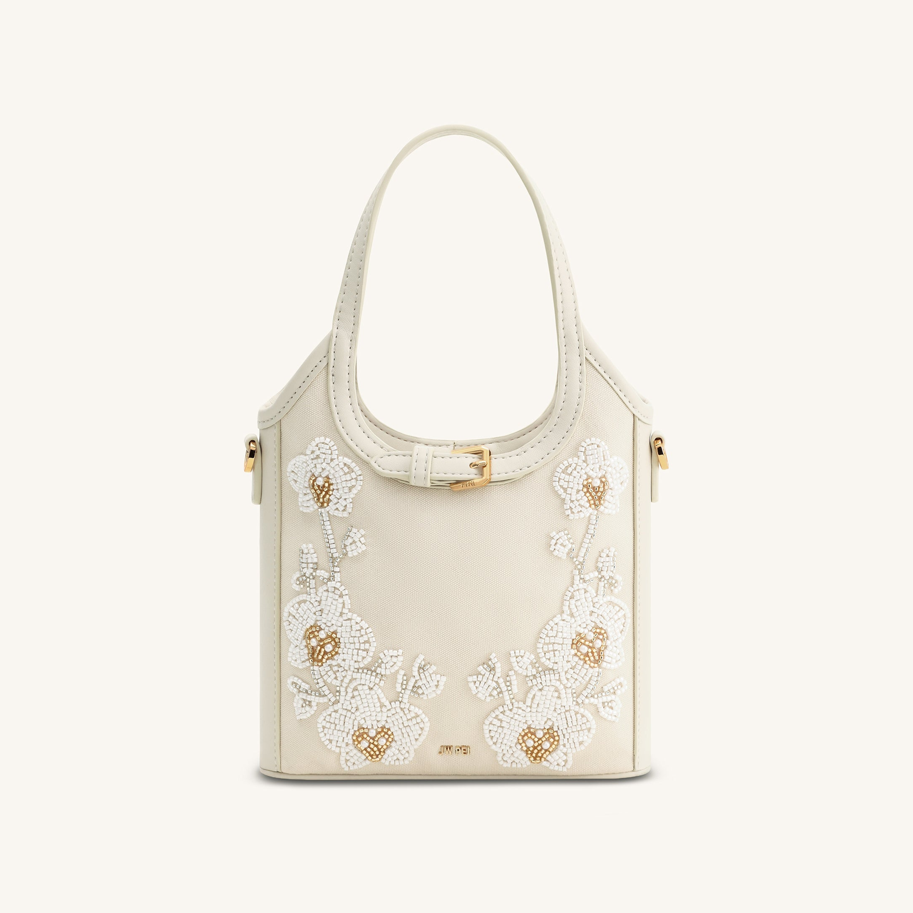 Brooke Mini Belted Embellished Orchid Beaded Top Handle Bag - Ivory