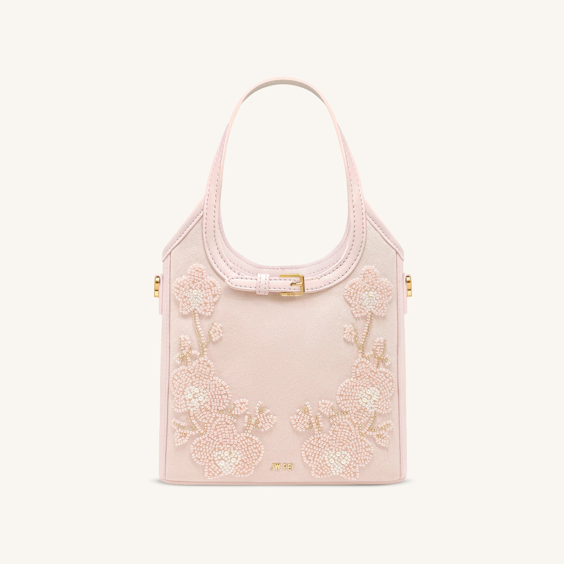 Brooke Mini Belted Embellished Orchid Beaded Top Handle Bag - Pink