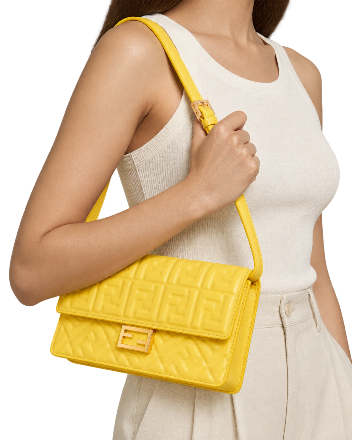Broom yellow nappa leather wallet with FF motif