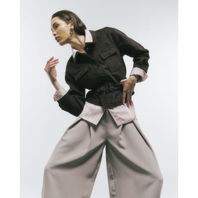Brown Belted Faux Suede Jacket