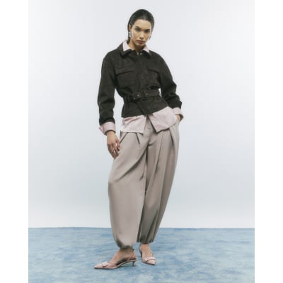 Brown Belted Faux Suede Jacket