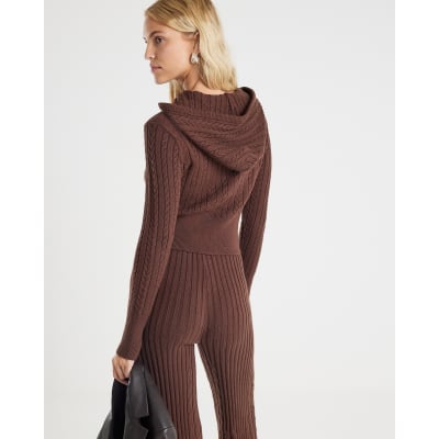 Brown Cable Knit Hoodie
