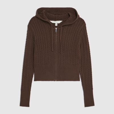 Brown Cable Knit Hoodie