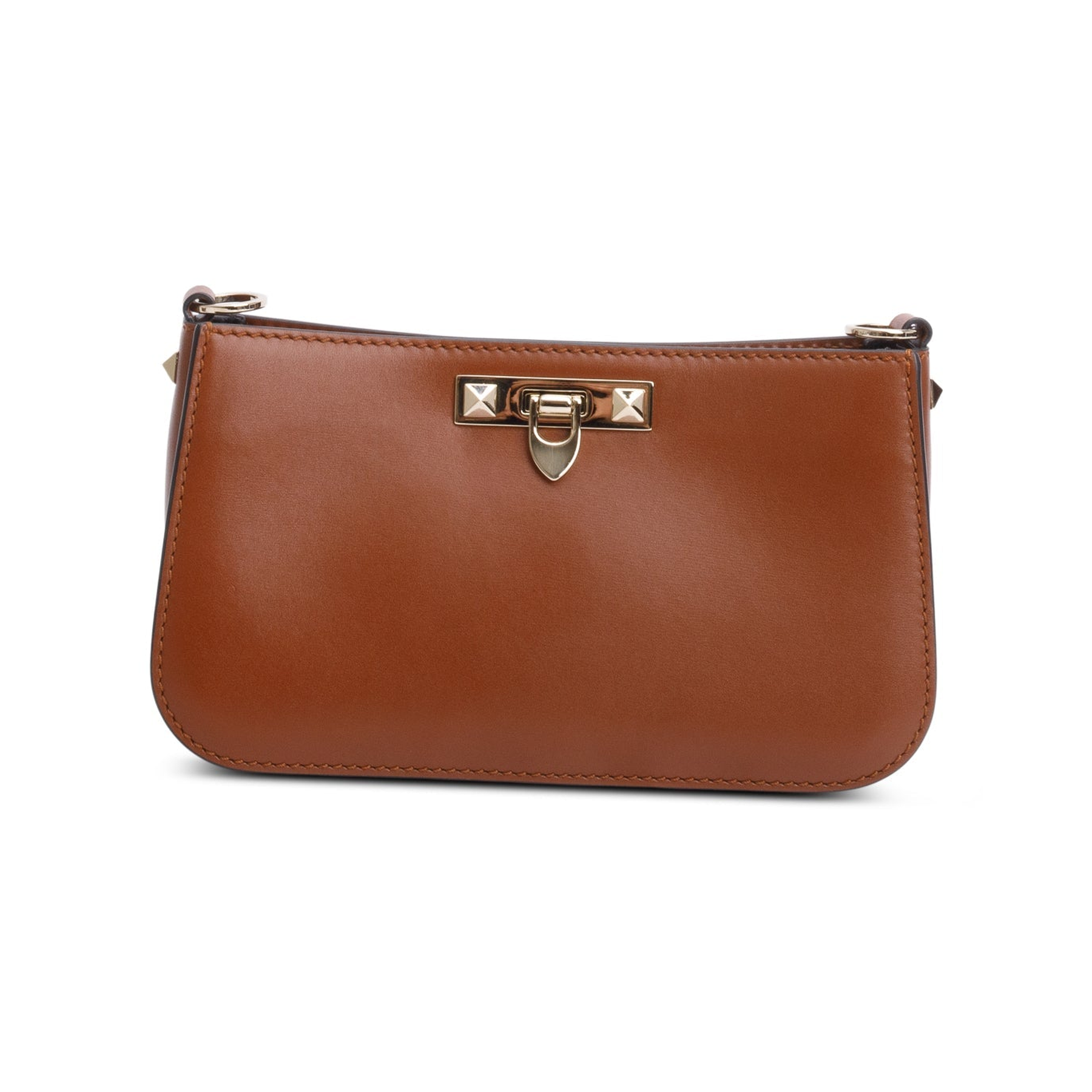 Brown Calfskin Rockstud Fierce Small Shoulder Bag