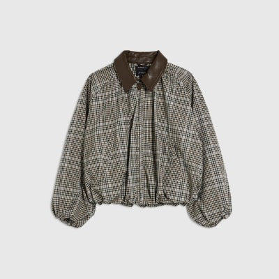 Brown Check Bubble Hem Bomber Jacket