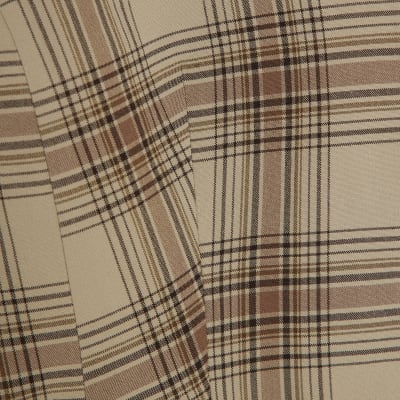 Brown Check Print Cocoon Sleeve Belted Blazer