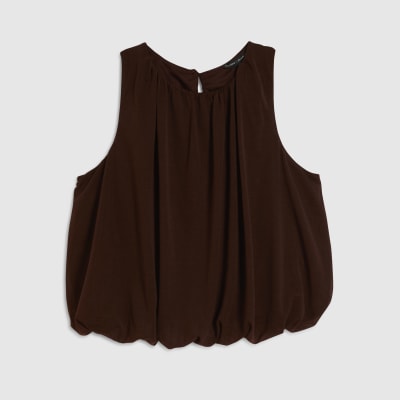 Brown Chiffon Bubble Hem Racer Top