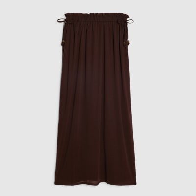 Brown Chiffon Tie Side Maxi Skirt