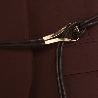 Brown Cocoon Sleeve Belted Blazer