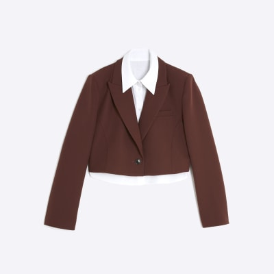 Brown Cropped Hybrid Blazer
