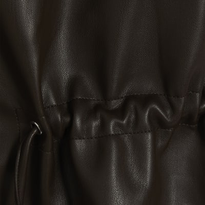 Brown Drawstring Funnel Neck Jacket