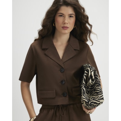 Brown Faux Suede Short Sleeve Shirt